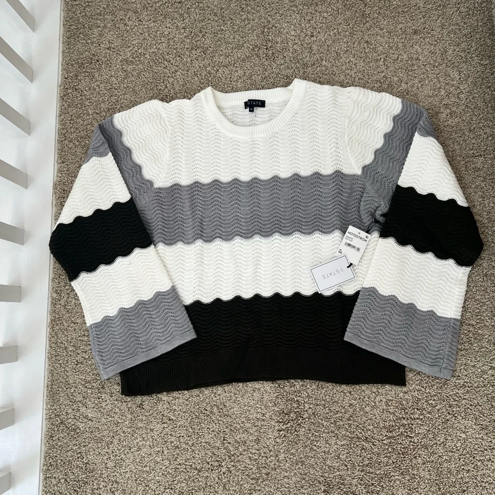 NWT 1 State Stripe Open Stitch Crew Neck Sweater Size XL